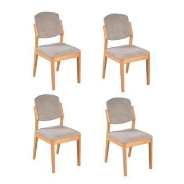 Imagem de Conjunto 4 Cadeiras Luxo Isadora Madeira Maciça Amêndoa - Tecido Boucl