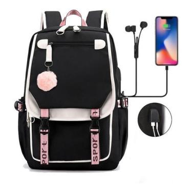 Imagem de Mochila Escolar Com Porta Usb À Prova D'água Estilo Kawai Juvenil Core