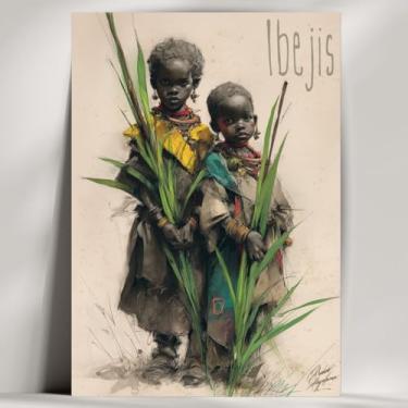 Imagem de Quadro Decorativo Orixá - Oxum, Oxóssi, Ogum, etc - Umbanda/Candomblé - Escolha 30 Obras! (Rústico, Ibejis, 28x20cm)