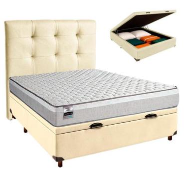 Imagem de Cama Box Bau + Colchão Casal Molas Ensacadas Hanover Inducol + Cabecei