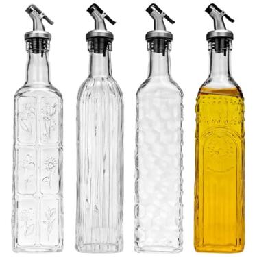 Imagem de Homaisson 4 garrafas dispensadoras de azeite de oliva, garrafas de óleo de vidro de 500 ml com bico de despejo automático, padrões florais exclusivos, design à prova de vazamento, fácil operação com
