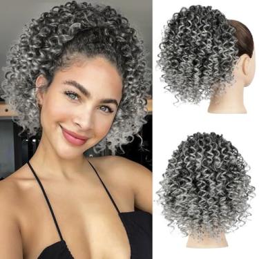 Imagem de Lommel Rabo de cavalo com cordão para mulheres negras, extensão de rabo de cavalo de 25 cm para mulheres negras, extensões de cabelo encaracolado para meninas, cabelo cacheado afro crespo para uso