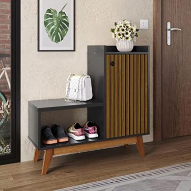 Imagem de Genérico, Sapateira de Madeira Hall de Entrada Closet Banquinho Organizador Sapatos 1 Porta Retrô Shoes - Preto/Ripado