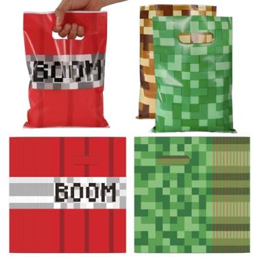 Imagem de SAVITA 50un Sacolas de Festa Pixel, 2 Estilos Sacolas Presente Plástico Pixel Tema de Jogo Suprimentos para Festa Aniversário para Meninos e Meninas Embalagem Doces e Lanches