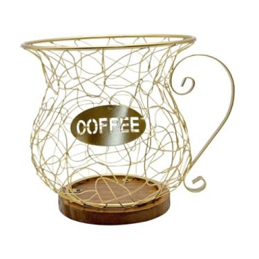 Imagem de Ｂｅｓｇａ Suporte para Cápsulas de Café, Cesta de Armazenamento em Formato de Xícara, Moderno, com Base de Madeira, Organizador, Recipiente para Casa, Cozinha, Ouro, Tamanho real