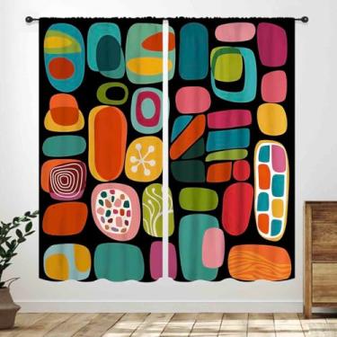 Imagem de Cortina moderna de meados do século, colorida, abstrata, atômica, geométrica, vintage, boêmio, 1950, 1960, estampada, tratamentos de janela para sala de estar, quarto, cozinha, banheiro, 2 painéis