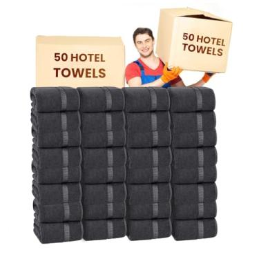 Imagem de 50 toalhas de banho de hotel cinza escuro grande volume (54x27) - apenas $4/toalha - 100% algodão - toalhas de banho a granel - pacote de 50 peças por atacado - secagem rápida - toalhas de salão a