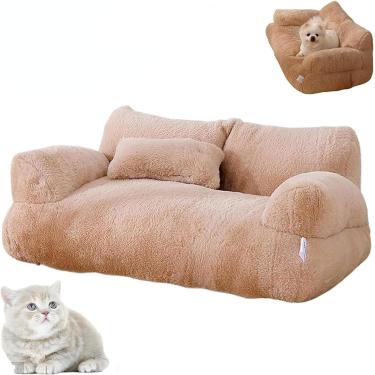 Imagem de Sofá Calmante Para Animais De Estimação Macio De Inverno, Sofá De Pelúcia Fofo, Sofá De Espuma De Memória Lavável Removível Para Cães E Gatos Médios E Pequenos Com Capa Re, L, Coffee