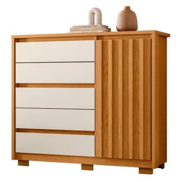 Imagem de Cômoda Sapateira 1 Porta 5 Gavetas 125cm Duetto Cinamomo-off White - Albatroz