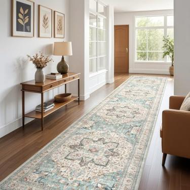 Imagem de Tortania Tapete de área 3x20 tapetes de corredor - lavável vintage oriental fazenda tapete interno fino para sala de estar, quarto, corredor, entrada, cozinha, embaixo da mesa de jantar, escritório em