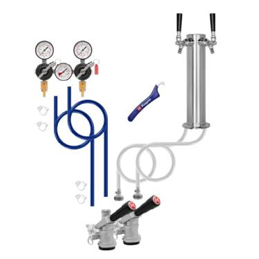 Imagem de Torre de torneira dupla dupla DIY Kegerator Kit de conversão com regulador de corpo duplo