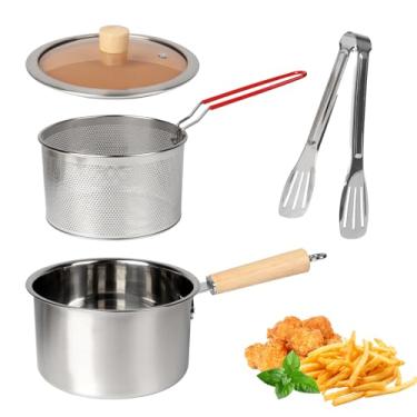 Imagem de Panela de fritadeira com cesta, 2500 ml de aço inoxidável, coador de óleo, fogão, fritadeira superior com cesta e filtro, pote de filtro de óleo para chips Tempura, batatas fritas, peixe, frango