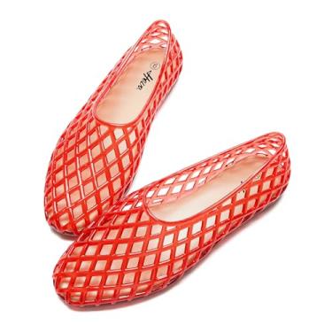 Imagem de HEVA Sapatilhas femininas de malha gelatinosa respirável transparente vazada verão praia jellies sandálias de balé, Vermelho, 34