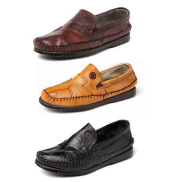 Imagem de Sapatilha Masculina Mocassim Couro Bovino Kit 3 Pares (Preto+Café+Caramelo, BR, Adulto, Numérico, 40)