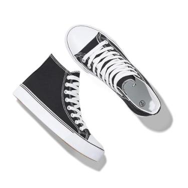 Imagem de Iarus Tênis De Cano Alto Feminino, Calçado Confortável Lona Branca Para Caminhada, Casual (Balck10)