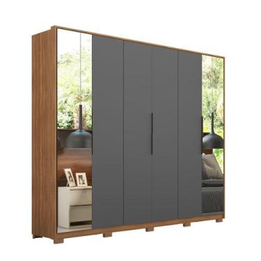 Imagem de Roupeiro de Casal Izabella c/ Pés 6 Portas c/ 2 Espelhos Amêndola/Graf