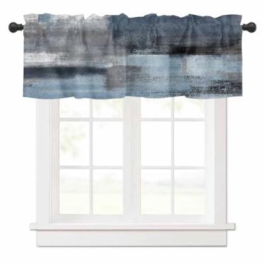 Imagem de Cortina de sanefa abstrata azul para janelas de cozinha, cortina de camada de grafite azul cinza com textura de pintura a óleo, tratamento de janela, sanefas para quarto/sala de estar/banheiro, 152 x