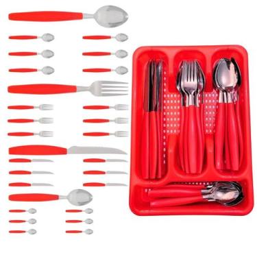 Imagem de Berlim Faqueiro 24 Pçs Vermelho Aço Inox C/ 1 Porta Talheres - EM CASA