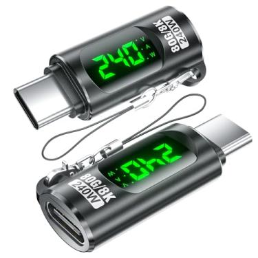 Imagem de Testador de medidor de energia adaptador USB C de 240 W (pacote com 2) – Display digital de LED de tensão e corrente, conector de extensão macho para fêmea tipo C para iPhone 15/16, MacBook, iPad e