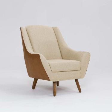 Imagem de Poltrona para Sala de Estar Pés em Madeira Juliet Mescla Terracota / Marfim