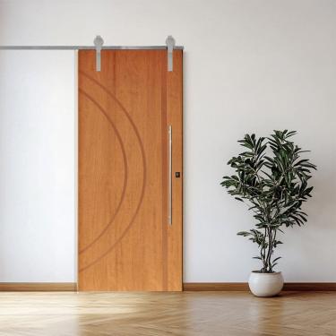 Imagem de Porta Correr 10 Trilho Soft Aparente Puxador Tubo 60cm 82cm X 210cm Esquerdo Concept Rodam