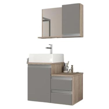 Imagem de Conjunto de Armário e Armário de Casa de Banho de 60 cm - Resistente à humidade, ideal para espaços compactos, perfeito para organizar toalhas e produtos de higiene pessoal (Madeirado/Cinza)