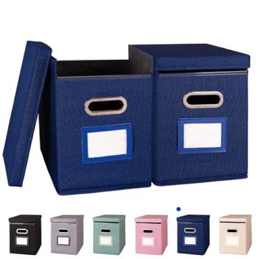 Imagem de ComfortKeeper Pacote com 2 organizadores de pastas de arquivos suspensos com tampa, caixa de armazenamento de arquivos de tecido tamanho carta dobrável, suporte portátil de documentos de escritório