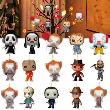 Imagem de 15 peças de máscara de terror de Halloween para homem, decorações para pendurar no dia das bruxas, mini enfeites de acrílico para pendurar, artesanato, Halloween, caveira, pingentes, interiores,