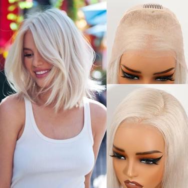 Imagem de Peruca de cabelo humano loiro platinado frontal sem cola, pré-cortado, pré-cortado, branco loiro, cinza, prata, curto, 13 x 4 UHD 613, perucas de cabelo humano para mulheres, cabelo real, festa diária