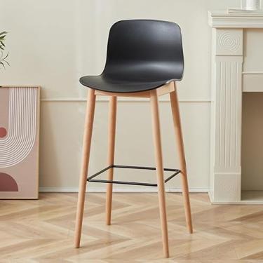 Imagem de Banco de bar de pub Encosto de madeira maciça para bar, recepção negociação, banco alto engrossado, cadeira(Preto)