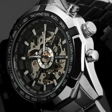 Imagem de Relógio Masculino Winner Luxo Automático Aço Inoxidável, Prateado