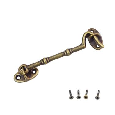 Imagem de Gancho de cabine de latão e trinco de olhal, trava de gancho de trava de janela de celeiro, trava de porta deslizante para armários, cerca, galpão, porta de garagem (bronze antigo, 4,1 polegadas)