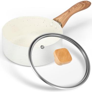 Imagem de KTZCTPCA Panela antiaderente com tampa, panela de 1,2 L, panela de leite, panela de leite de condução uniforme de calor, panela de sopa transparente para fogão, panelas de vidro de borossilicato alto