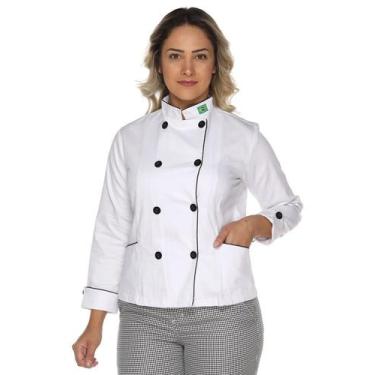 Imagem de Dolmã chef de cozinha feminina com bandeira em algodão - Demorgan Unif