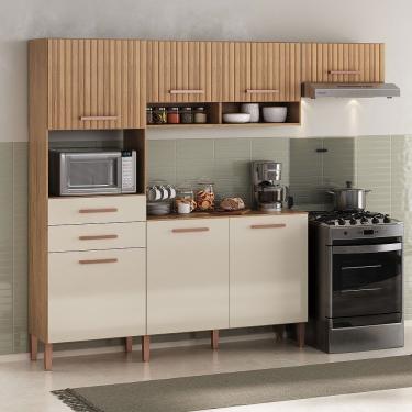 Imagem de Cozinha Balcão Fortaleza 4245r 7 Portas 2 Gavetas Atualle Canelato 3d E Natura Off White