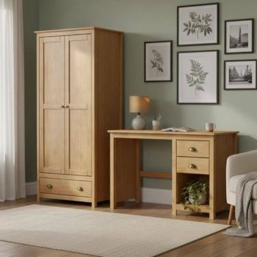 Imagem de Conjunto para Escritório Escrivaninha + Armário 2 Portas 100% Madeira Maciça - Topázio Freijó