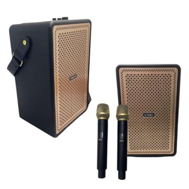 Imagem de Caixa de Som Karaokê Portátil, 100W PMPO, Bluetooth 5.3, 2 Microfones sem Fio, LED (Preto)