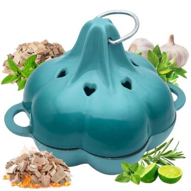 Imagem de BOLVOUD Torrador de ferro fundido esmaltado e assadeira de alho, caixa multifuncional para churrasqueiras a gás/pellet/carvão, forno e fogão a lenha, panelas esmaltadas estilo forno holandês, panela