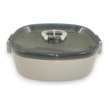 Imagem de Pote Marmita Plástica Com Tampa Divisória Vasilha - Cinza - Kadê