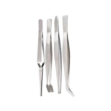 Imagem de Kit 4 Pincas Precisao Inox Ponta Fina Curva Reta Eletronica Bijuteria Artes Artesanato Relojoeiro