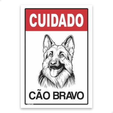 Imagem de Placa De Sinalização Cuidado Cão Bravo 20x30cm Vermelho - SPORTINOX