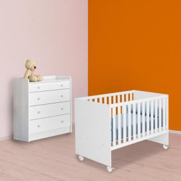 Imagem de Quarto Infantil Berço Retro e Cômoda Trocador Branco - Qmovi