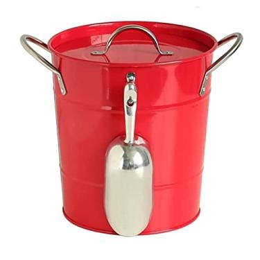 Imagem de Balde de gelo banheira de gelo balde de champanhe balde de gelo duplo com tampa balde de champanhe de ferro forjado doméstico com alça balde de vinho balde refrigerador (cor: Rojo, Tamanho: 20 * 19,5