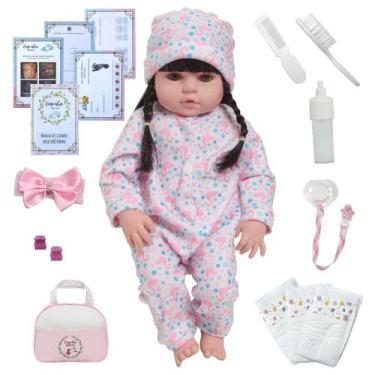 Imagem de Bebê Reborn Realista Menina Silicone Bolsa Pijama Flamingo - Cegonha R