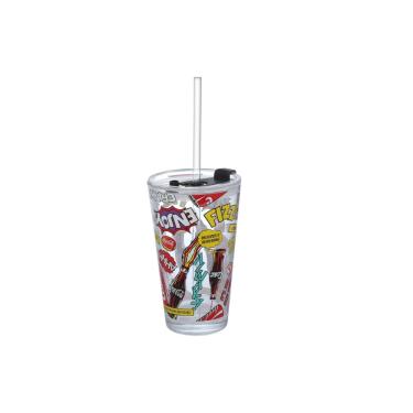 Imagem de Copo de Vidro Drink com Canudo Coca-Cola Fizz 450 ml
