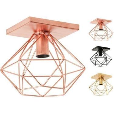 Imagem de Lustre Luminária Plafon Quadrado Diamante Aramado Rose Luxo Moderno Pe