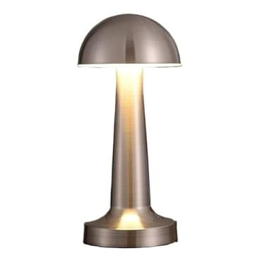 Imagem de Luminaria Abajur De Mesa Cogumelo Candeeiro Dourado 3 Tons De Luz Bateria Recarregavel USB Abajur Sem Fio Ideal Quarto Familia Lampada Quarto(Prata)
