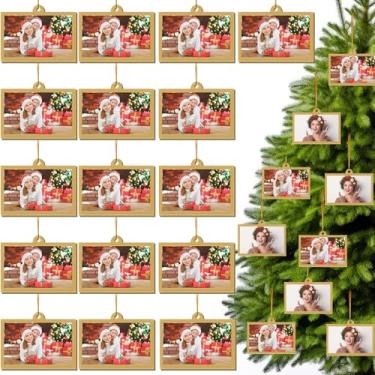 Imagem de Fiwochic 24 porta-retratos de acrílico de Natal, enfeites de 7,6 x 5 cm, moldura de acrílico para pendurar, molduras douradas dupla face para árvore de Natal, festa em casa