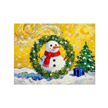 Imagem de Pinturas em tela Natal-Quadros Decoração de Parede-Guirlanda boneco neve-Inverno Paisagens Impressões para Sala de Estar 60x80cm Sem Moldura