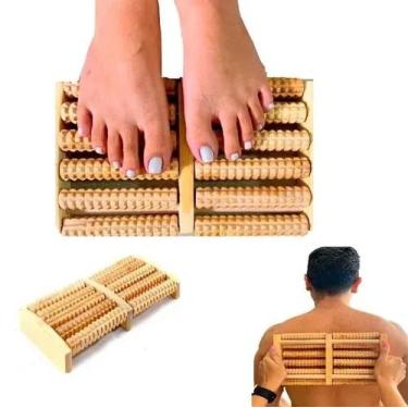 Imagem de Massageador pes coluna costas madeira terapia 10 rolos bambu fisiotera